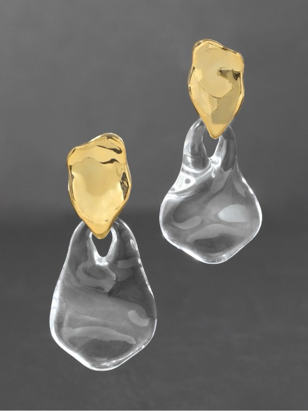 NEW Alexis Bittar Liquid Lucite Wafer Post Earrings 14k Gold Plate Clear JL22